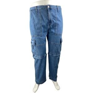 Madewell Women's Blue High Waisted Straight Leg Cargo Denim Jeans Size 33